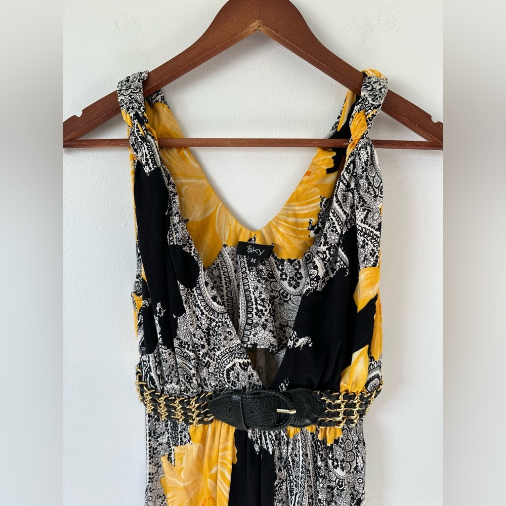 Sky Paisley Silk Sleeveless Dress with V-neckline and Empire Waist Size M